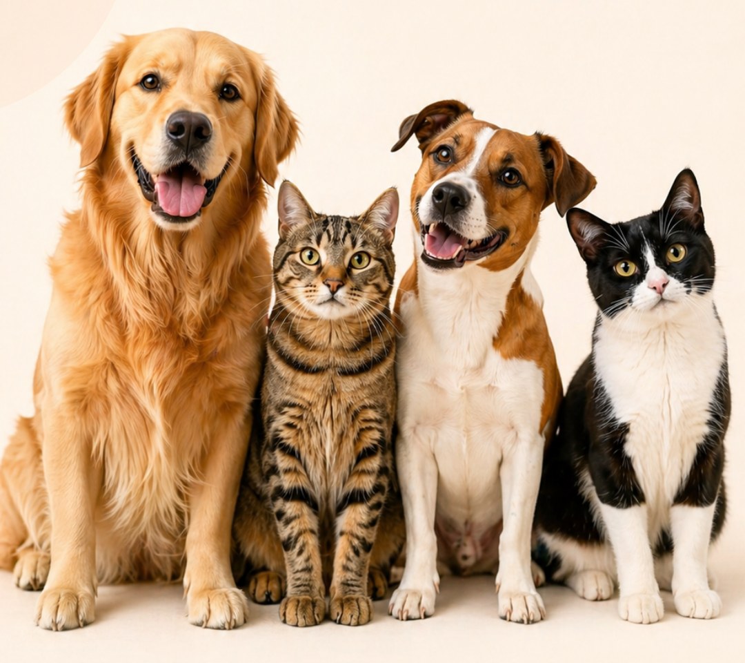 Cães e gatos lado a lado, representando todos os animais bem-vindos na Petaaf