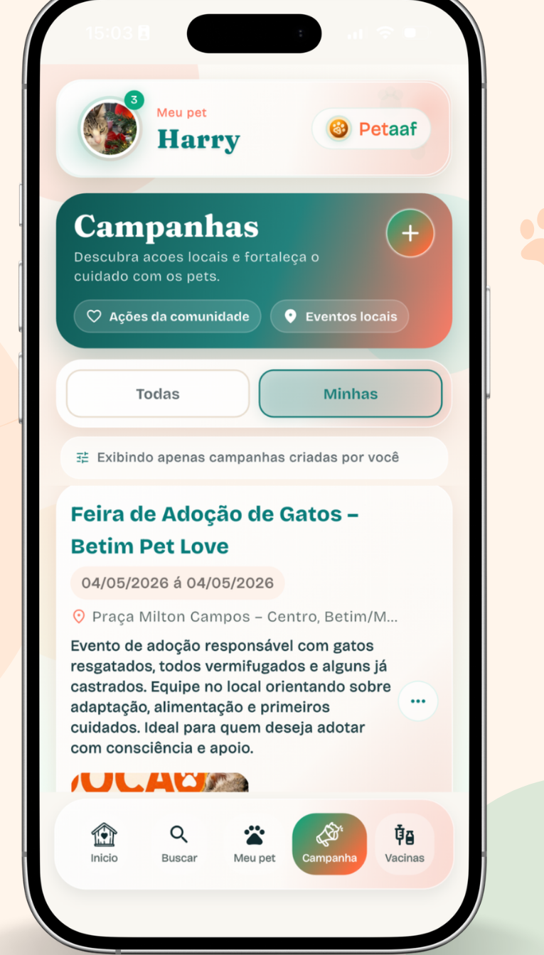 Tela de campanhas da Petaaf